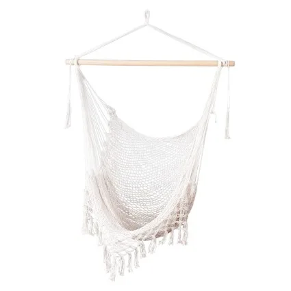 Gardeon Cream Hammock Chair Swing: Cotton Blend, Timber Rail, 240x100cm, Indoors/Outdoors, No Assembly, 120kg Capacity
