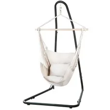 Gardeon Hammock Chair with Adjustable Steel Stand, Polyester Cotton Blend, Indoor/Outdoor, 120kg Capacity, Easy Install