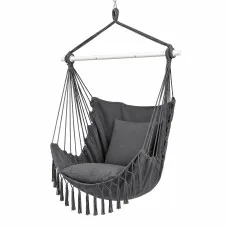 Gardeon Hammock Chair Macramé Hanging Swing with Cushions 120kg Grey Indoor Outdoor Metal Bar