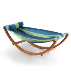 Gardeon Kids Timber Hammock Bed - Durable Larch Wood, Sky Blue Cotton-Poly Blend, 45kg Capacity for Outdoor Fun