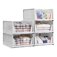 Artiss 5 Pack Stackable Plastic Storage Organisers Foldable Wardrobe Drawers White with Mesh Design for Closets Artiss 5 Pack Stackable Plastic Storage Organisers Foldable Wardrobe Drawers White with Mesh Design for Closets