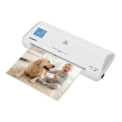 Devanti A4 Laminator Machine White, Hot & Cold Thermal, Fast Anti-Jam, ABS Fireproof, 240mm Wide for Home Office School