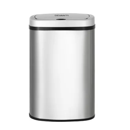 Devanti 50L Motion Sensor Rubbish Bin Stainless Steel Automatic Touchless Waste Bin with Liner Holder Silver