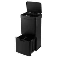 Devanti 72L Sensor Bin 4-in-1 Waste and Recycling Rubbish Bin Stainless Steel Black with Touchless Lid
