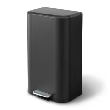 Cefito 40L Pedal Bin Steel Rubbish Can with Soft Close Lid Removable Inner Bucket Black Rectangular Bin
