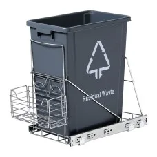 Cefito Pull Out Bin 40L Grey – Chrome-Plated Slide-Out Kitchen Cabinet Rubbish Basket, Removable Front, Easy Install