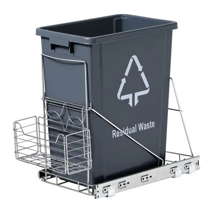 Cefito Pull Out Bin 40L Grey – Chrome-Plated Slide-Out Kitchen Cabinet Rubbish Basket, Removable Front, Easy Install