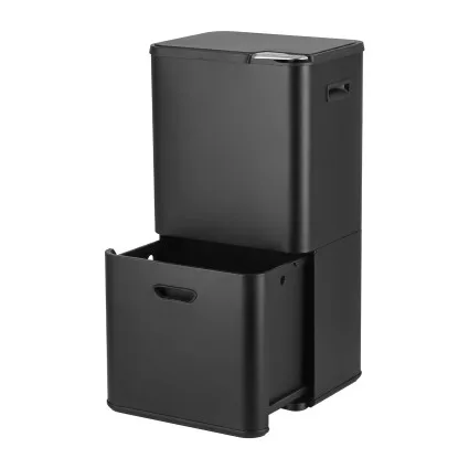 Cefito 63L 3-Compartment Carbon Steel Rubbish Bin Black Split Door Vertical Design 63 Litre Capacity