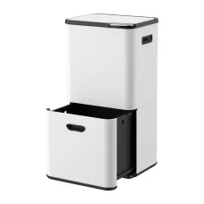 Cefito 63L Three Compartment Rubbish Bin Carbon Steel Split Door White Vertical Design 63L Capacity 3-Way