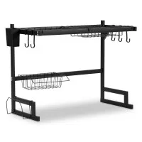 Cefito 2 Tier Dish Drying Rack Over Sink Kitchen Storage Organiser with Suction Feet Black 20kg Carbon Steel