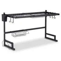 Cefito 2 Tier Dish Drying Rack Over Sink Kitchen Organiser Black Carbon Steel 20kg with Anti-Slip Suction Feet