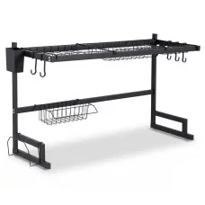 Cefito 2 Tier Dish Drying Rack Over Sink Kitchen Organiser Black Carbon Steel 20kg with Anti-Slip Suction Feet
