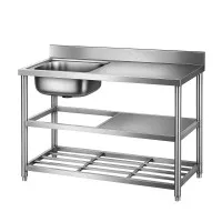 Cefito Stainless Steel Kitchen Bench Work Table with Sink and Splash-back 120cm 50kg Capacity