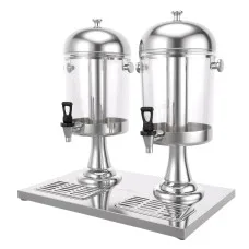 5-Star Chef 16L Dual Tank Juice Dispenser Beverage Server with Ice Tubes and Dual Taps Silver and Clear