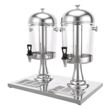 5-Star Chef 16L Dual Tank Juice Dispenser Beverage Server with Ice Tubes and Dual Taps Silver and Clear
