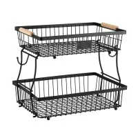 5-Star Chef 2-Tier Detachable Fruit Basket with Banana Hanger Wooden Handles 41x24x29cm