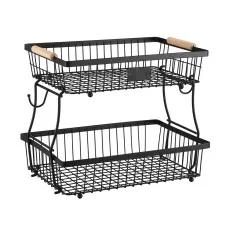 5-Star Chef 2-Tier Detachable Fruit Basket with Banana Hanger Wooden Handles 41x24x29cm