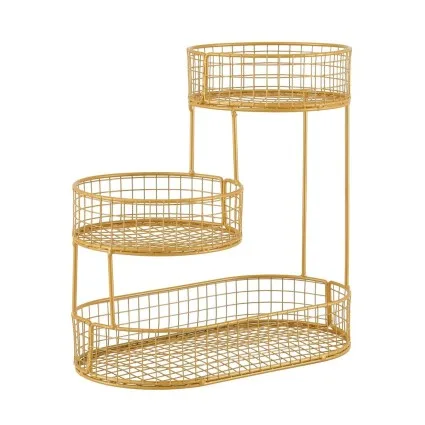 5-Star Chef 3-Tier Golden Metal Fruit Basket Bowl Space Saving Kitchen Storage Organiser Durable Rust-Resistant