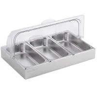 5-Star Chef 3 Pan Food Serving Display Countertop with Stainless Steel Trays and Clear Roll-Top Cover Silver