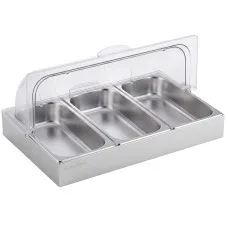 5-Star Chef 3 Pan Food Serving Display Countertop with Stainless Steel Trays and Clear Roll-Top Cover Silver
