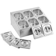 5-Star Chef Six-Pan Food Serving Display Container with Six Lids Removable Stainless Steel Pans Silver