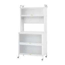 Artiss Kitchen Storage Cabinet 80x40x164cm White Pegboard Shelves Flip Doors 75kg Top Capacity 164cm
