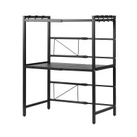 Artiss Adjustable Microwave Stand 40-60cm Metal 25kg Per Tier 2-Tier Kitchen Storage Shelf with Hooks Black