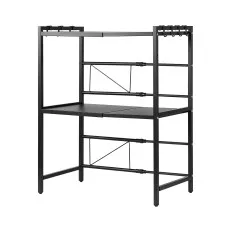 Artiss Adjustable Microwave Stand 40-60cm Metal 25kg Per Tier 2-Tier Kitchen Storage Shelf with Hooks Black
