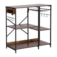 Artiss 3-Tier Kitchen Rack 90CM with 2 Power Outlets Microwave Storage Shelf Metal Frame PB Board 6 Hooks