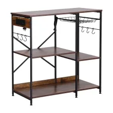 Artiss 3-Tier Kitchen Rack 90CM with 2 Power Outlets Microwave Storage Shelf Metal Frame PB Board 6 Hooks