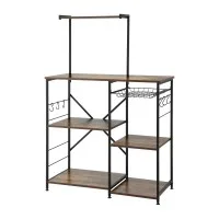 Artiss 4-Tier Kitchen Rack with Pull Out Basket 6 Hooks Microwave Shelf Metal PB Board 90x39x134cm