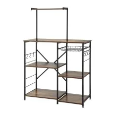 Artiss 4-Tier Kitchen Rack with Pull Out Basket 6 Hooks Microwave Shelf Metal PB Board 90x39x134cm
