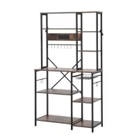 Artiss 96cm x 170cm Kitchen Rack with 2 Power Outlets 12 Hooks Pull Out Basket Microwave Shelf Black Brown
