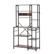 Artiss 96cm x 170cm Kitchen Rack with 2 Power Outlets 12 Hooks Pull Out Basket Microwave Shelf Black Brown