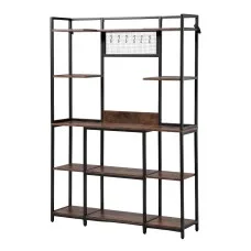 Artiss Kitchen Rack 120cm x 170cm Black Brown Metal Frame Microwave Shelf with 6 Hooks 20kg Capacity