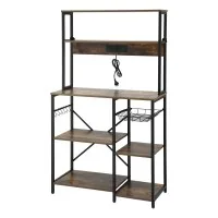 Artiss 5-Tier Kitchen Rack 90x40x153cm with 2 Power Outlets Reinforced Metal Frame PB Shelves (Black)