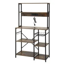 Artiss 5-Tier Kitchen Rack 90x40x153cm with 2 Power Outlets Reinforced Metal Frame PB Shelves (Black)