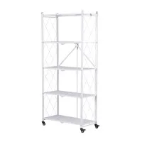 Artiss 5-Tier Foldable Kitchen Bakers Rack 71cm Microwave Stand Metal Storage Shelf with Caster Wheels White