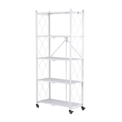 Artiss 5-Tier Foldable Kitchen Bakers Rack 71cm Microwave Stand Metal Storage Shelf with Caster Wheels White