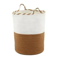 Artiss Woven Cotton Rope Laundry Basket 47L Foldable White Brown Built in Handles Lightweight Durable