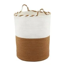 Artiss Woven Cotton Rope Laundry Basket 47L Foldable White Brown Built in Handles Lightweight Durable