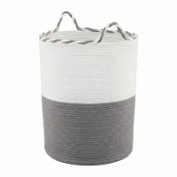 Artiss Woven Cotton Rope Laundry Basket 47L White Grey Foldable Handles 47x60cm Stylish Hamper 47L Storage