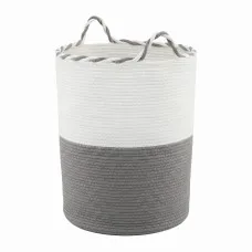 Artiss Woven Cotton Rope Laundry Basket 47L White Grey Foldable Handles 47x60cm Stylish Hamper 47L Storage