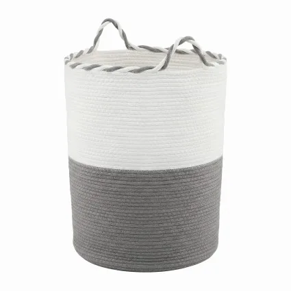Artiss Woven Cotton Rope Laundry Basket 47L White Grey Foldable Handles 47x60cm Stylish Hamper 47L Storage