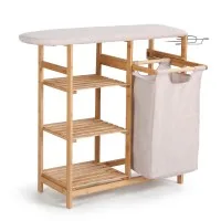 Artiss Bamboo Laundry Hamper with Ironing Board 38L Basket 3 Shelves Natural Light Grey All-in-One Utility