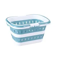 Artiss Large Foldable Laundry Basket Hamper 51x39x28cm Blue & White Plastic, Ventilated, Lightweight Storage Organiser