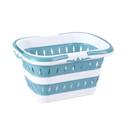 Artiss Large Foldable Laundry Basket Hamper 51x39x28cm Blue & White Plastic, Ventilated, Lightweight Storage Organiser
