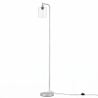 Artiss Modern Industrial Floor Lamp with Clear Glass Shade Silver Metal Standing Light Foot Switch (Bulb Not Included)