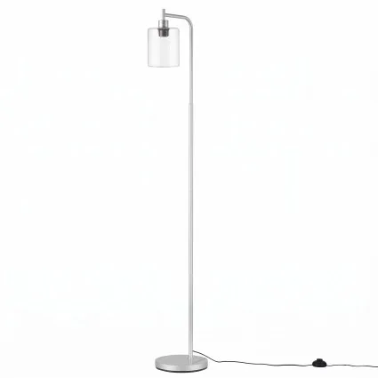 Artiss Modern Industrial Floor Lamp with Clear Glass Shade Silver Metal Standing Light Foot Switch (Bulb Not Included)