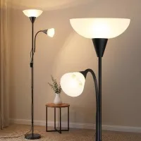 Artiss Floor Lamp Mother and Child Black Metal 180cm Adjustable Reading Light for Living Room, Bedroom, Office